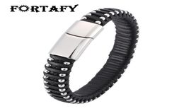 New Punk Rock Men Jewellery Stainless Steel Bead Chain Braided Leather Bracelet Male Personalised Bracelets Bangle Man Gift PS03987487187