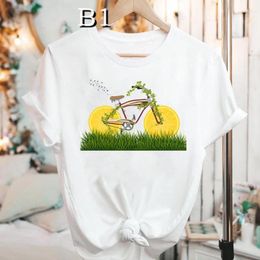 Women's T Shirts Women Tshirt Bicycle Short Sleeve Cartoon Cute Flowers Tops Summer 90s Print For Tees T-Shirt