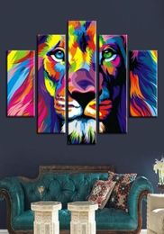 Modern Canvas Oil Painting for Sofa Wall Decoration 5 Piecesset Decorative Prints Pictures of animal Colour Lion Wall Art Home Dec2855499