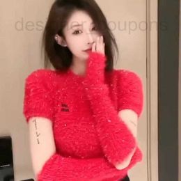 Designer New design women's mohair wool o-neck letter embroidery lurex patched shinny bling Christmas Year red sweater tops luxury SX1I