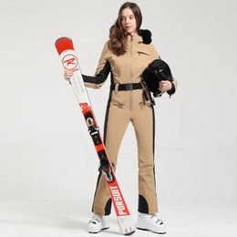 2024 Winter Ski Suit Thickened Thermal Overalls Snowboard Jacket Jumpsuits Slim Fitting Ski Set Wind Proof Waterproof 240111