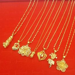 Pendants Plated 18K Real Gold Necklace Women's Pure 24K Copper Plated Real Gold Flower Pendant Necklace Vietnam Placer Gold Jewelry Women