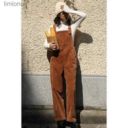 Women's Jumpsuits Rompers Brown Corduroy Jumpsuits Women Autumn New Straight Baggy Overalls Vintage Casual Wide Leg Trousers Female Jump Suits for WomenL240111