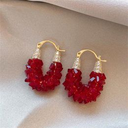 Stud Earrings Red Retro Crystal High-end Atmosphere With Unique Year's Light Luxury And Niche Design For Girls Gift.
