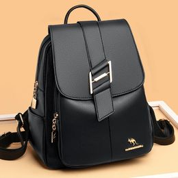 Trend High Quality Leather Backpack Purses Luxury Women Bags Multifunction Travel Rucksack School Book Bags for Girls Sac 240112