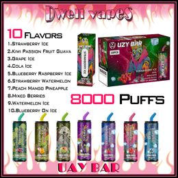 UZY BAR 8000 Puff Disposable Vape8k Puffs E Cigarettes Vaper 600mAh Rechargeable Battery Device 18ml Cartridge Pod Bar 0% 2% 3% 5% Level 10 Flavour