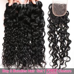 Ishow Big s Promotion Buy 3 Bundles Get A Closure Brazilian Water Wave Peruvian Human Hair Extensions for Women Girls All2855812
