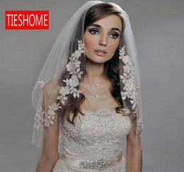 Romantic Wedding Accesories Veils Applique Lace Handmade Vintage Two Layer Bridal Veils White Ivory7378408