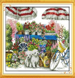 Sunny flower shop home decor paintings Handmade Cross Stitch Embroidery Needlework sets counted print on canvas DMC 14CT 11CT3849920