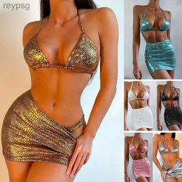 Women's Swimwear Gold glitter swimsuit women 2023 shiny two piece bikini sexy V-neck suspender swimwear high waist ackless bathing suit YQ240112