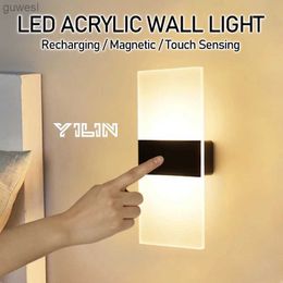 Night Lights USB Recharge Wireless Acrylic Wall Lamp Touch Sensor Switch LED Indoor Sconce Lamp Bedroom Living Room Modern Nordic Night Light YQ240112