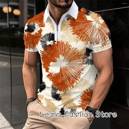 Men's Polos Summer Men Vintage Polo Shirt Male Fashionable Geometry Graphic Short Sleeve Tops Tees Casual Zipper Lapel T-Shirt Clothing