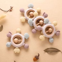 Arrival 10PC Silicone Teether Baby Rudder Shape Wooden Ring Kid Gift BPA Free Children Goods Teething Toys 240111