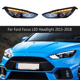 Car Styling DRL Daytime Running Light Streamer Turn Signal Indicator For Ford Focus LED Headlight 15-18 High Beam Angel Eye Projector Lens