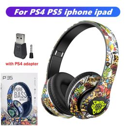 Headset With Mic RGB LED Light Card Kids Game Earphone Headphones Bluetooth 5.1 HIFI Bass Wireless Game Music Stereo Bass headphones 4I6FG