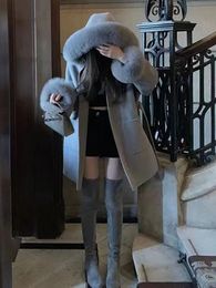 Cappotto di lana da donna elegante a maniche lunghe giacca retrò moda coreana ultrasottile cappuccio Fairycore solido 2023 nuovo cappotto autunnale e invernale 240112