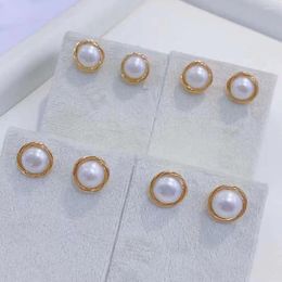 Stud Earrings SGARIT Jewelry 14K Filled Gold About 8-10mm Natural Pearl Classic Elegant For Women