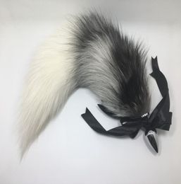 40cm/16" - Real Genuine Fox Fur Tail Plug W Silk Metal Stainless Butt Toy Plug Insert Anal Sexy Stopper1362039