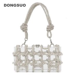 Knot Handle s Evening Acrylic clutch Bag Designer clear shoulder bag Crystal Diamonds Dinner Party Wedding Purse 240111