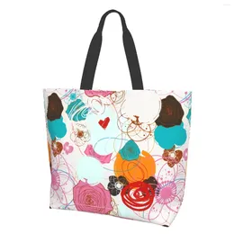 Shopping Bags Retro Flowers Bird Abstract Colourful Floral Branch Vintage Art Painting Canvas Tote Bag Grocery Bulk Large Casual