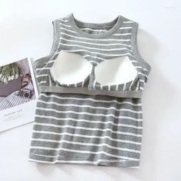 Women's Sleepwear Shirt Fashion Sleep T-shirts Slim Pajamas Pad One Sleeveless For Tops Chest Summer Piece Women Striped Cotton