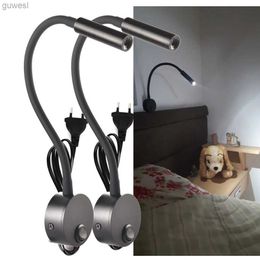 Night Lights 2pcs LED Wall lamp 3W for Bedside Study Reading Book Lamp Black Silver White wall light EU US Plug Cord YQ240112