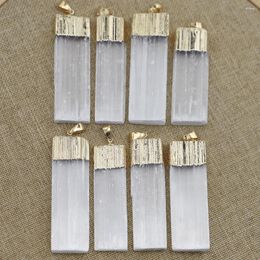 Pendant Necklaces Fashion Natural Stone Selenite Plaster Golden Head Exquisite Pendants Mineral Reiki Healing Energy Charms Necklace Making