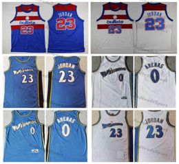 Mens Vintage 20032004 Gilbert Arenas 0 Bullets Basketball Jerseys 23 Michael Jodan Blue White Retro Stitched Shirts SXXL6066176