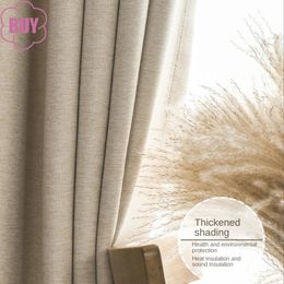 Beige Cream Cotton Linen Thickened Curtain for Living Room Bedroom French Window Customized Finished Home Decoration 240111