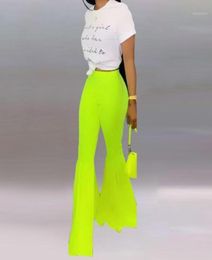 BKLD Neon Green Pants Boho High Waist Flare Pants Trousers Ladies Fashion Elastic Wide Leg Female Summer Neon Clothing19674017