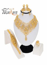 Dubai women gold color jewelry sets African wedding bridal ornament gifts for S Arab Necklace Bracelet earrings ring set 2107202456965