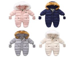 New Born Baby Winter Clothes Toddle Jumpsuit Hooded Inside Fleece Girl Boy Clothes Autumn Overalls Children Outerwear3335163