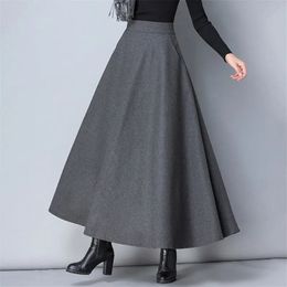Winter Women Long Woollen Skirt Fashion High Waist Basic Wool Skirts Female Casual Thick Warm Elastic ALine Maxi O839 240112