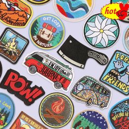 Embroidery Patches for Jacket Clothes Iron on Strijk Stitch Designer Outdoor Sew Backpack Fire Knife Bus Mochila Badges Stripe a