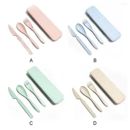 Dinnerware Sets Wheat Straw Tableware Set Washable Reusable Solid Color Children Flatware Kit School With Storage Case