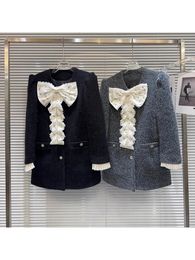 2024 Latest Designer Fashion Jacket Women's Water Diamond Bow Design Underlining Wool Coat 240112