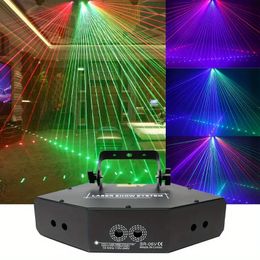 Six eyes scanning line beam fan Colour lights DJ voice-activated full-color KTV flashing lights wedding performance stage lighting for home birthday party club.