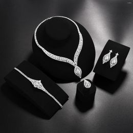 Necklace Earrings Set Fashion Accessories Bridal Jewellery Wedding Party Luxurious Four-piece Of Inlaid Cubic Zirconia