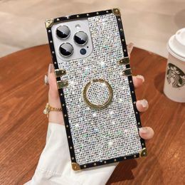 CASEiST Luxury Glitter Full Diamond Square Phone Case With Ring kickstand Holder Bling Sparkle Woman Gift TPU Cover For iPhone 15 14 13 12 11 Pro Max XS 8 7 Plus Samsung au