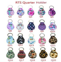 Coin Holder Chapstick Holder Neoprene Keychain Unicorn Pattern Lip Palm Holder Floral Print with Metal Ring4533041