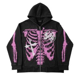 Men's Hoodies Sweatshirts Europe and America Skull Zip Hoodie Y2K Harajuku Loose Long Sleeve Top Streetwear Gothic Punk Oversized Sweatshirt Womenephemeralew