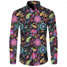 Men's Casual Shirts Fashion Paisley Floral Print Vintage Style Lapel Button-Up Long Sleeve Tops Hip Hop Men/Women Party Clubwear