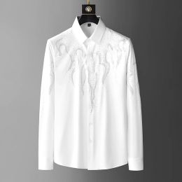 Luxury Rhinestones Shirts for Men Solid Color Long Sleeve Casual Shirt Slim Social Party Tuxedo Business Formal Dress Shirts