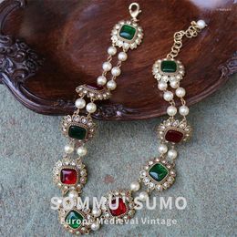 Pendant Necklaces Classic Red And Green Contrast Coloured Glass Pearl Crystal Necklace