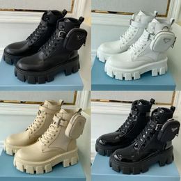 Re-nylon Boots 100% leather With Pouch Boots Women Boots Strapped Pouch Combat Boots luxury designer Ankle Combat Boot size35-42 Women Ankle