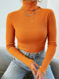 On Sale Autumn Winter Women Long Sleeve Knitted Folr Turtleneck Ribbed Pull Sweater Soft Warm Femme Jumper Pullover Clothes 240112