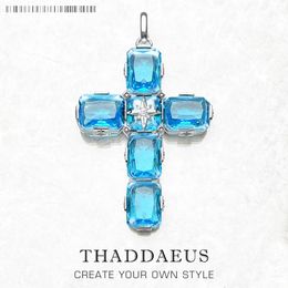Pendant Cross With Large Aquamarine-Coloured Stones And Star Brand Fine Jewelry Europe 925 Sterling Silver Gift For Woman 240111