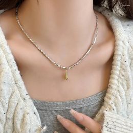 Chains 925 Sterling Silver Necklace Golden Droplet Irregular Squares Punk Geometric For Women Girl Jewelry Gift Drop Wholesale