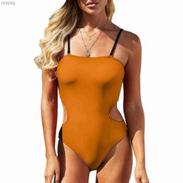 Women's Swimwear Women Solid Colour One Piece Sexy Waistless Swimsuit Flat Collar Summer Beach Wear Slimming Bathing Suit S~XXL YQ240112