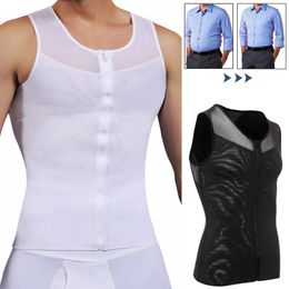 Mens Body Shaper Abdomen Slimming Shapewear Belly Shaping Corset Top Gynecomastia Compression Shirts WIth Zipper Waist Trainer 240112